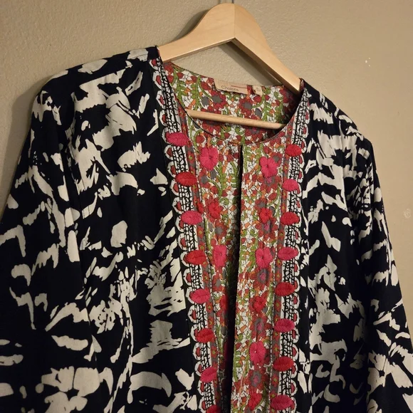 CHOICES Boho Artsy Abstract Cotton Embroidered Open Front Cardigan Women's SZ XL - Picture 2 of 14